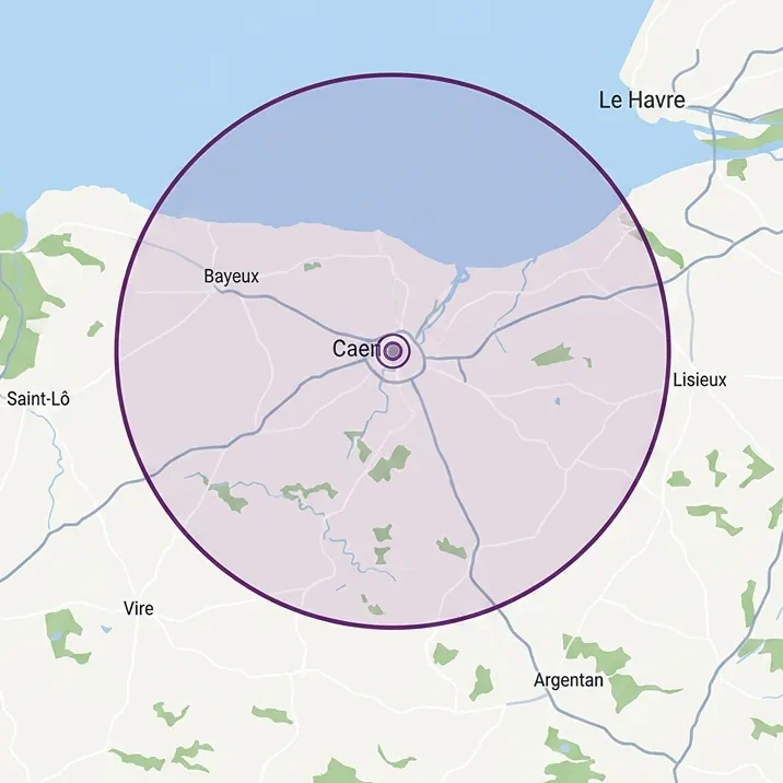 Carte de zone d'intervention : Calvados, Orne, Manche